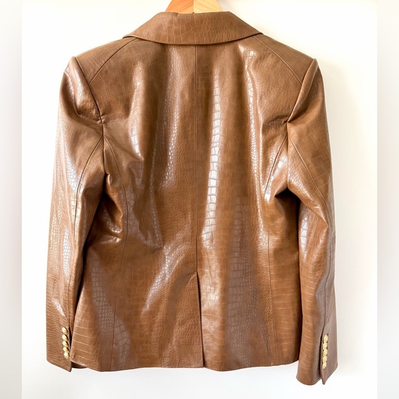 VERONICA BEARD | Lawrence Dark Camel Croc Faux Leather Dickey Jacket Size 12 - Picture 6 of 9